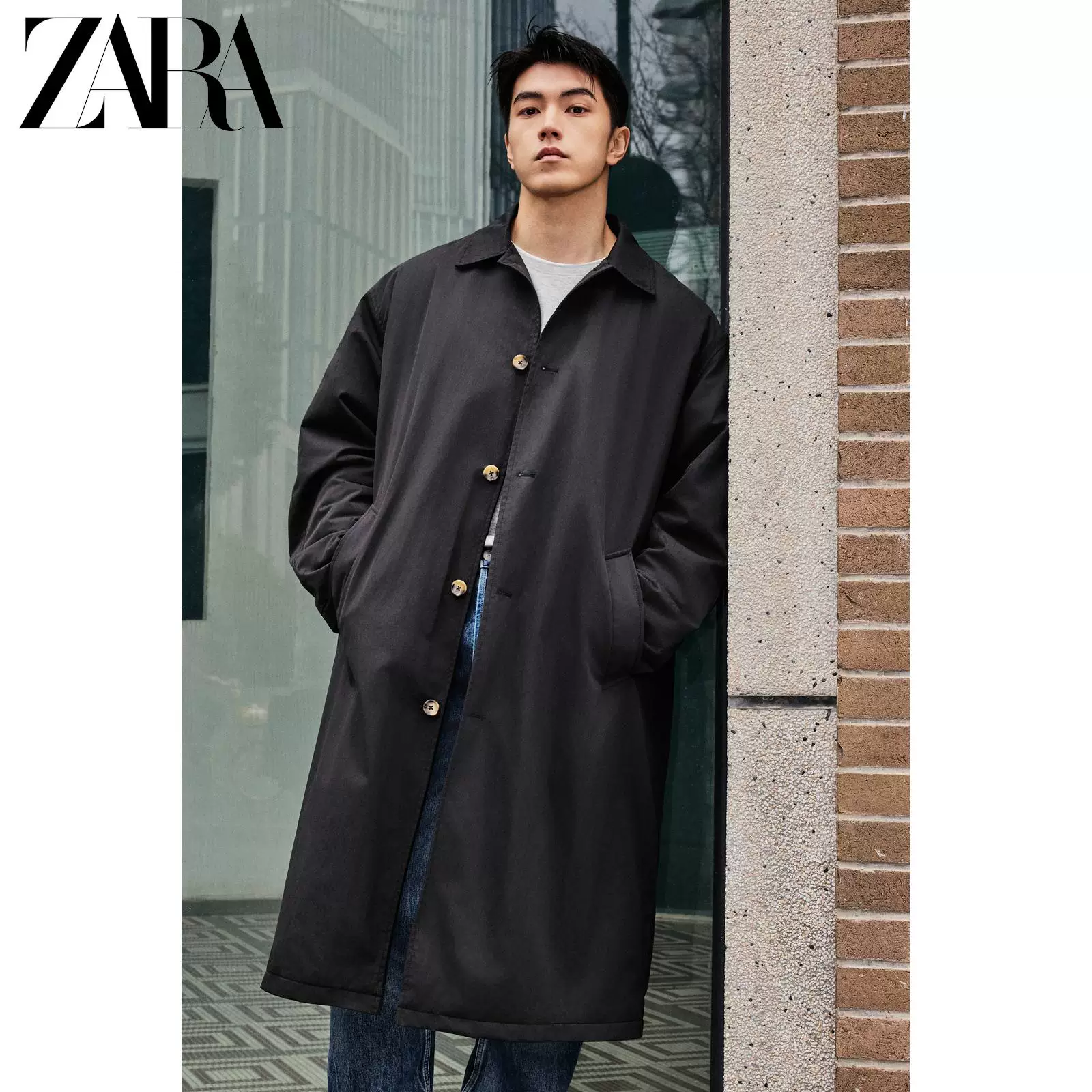 ZARA 2025 осенняя новая коллекция мужская Loose Technical Fabric Cotton Windbreaker Jacket 5070850 800