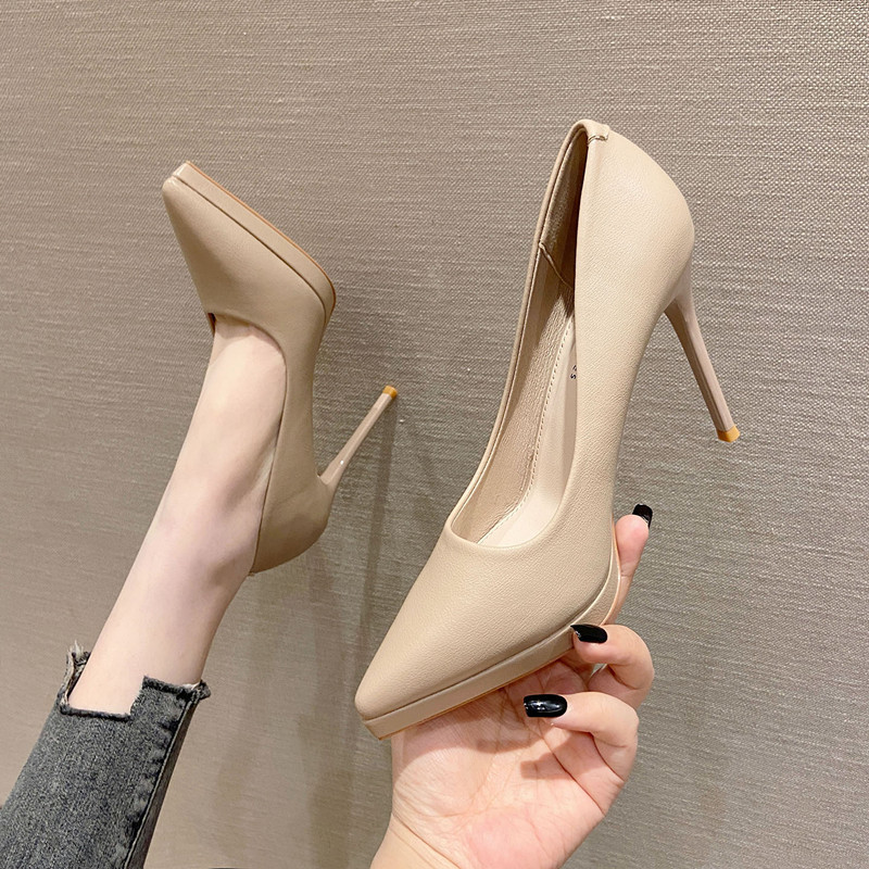 Waterproof Platform Ultra-High Heels for Women 2026 New Soft Leather Versatile Professional Black Work Shoes Stiletto Pointed Toe Single Shoes