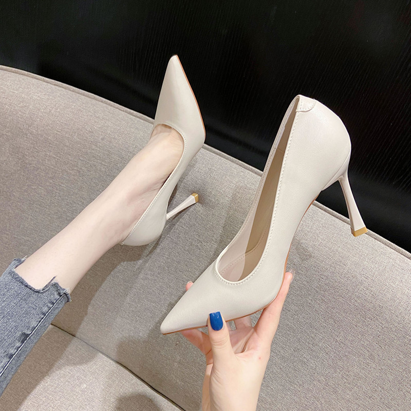 Off-White High-Heeled Shoes for Women 2026 New Style Sexy Stiletto Elegant Pointed Toe Single Shoes Internet Celebrity Versatile Professional Work Shoes