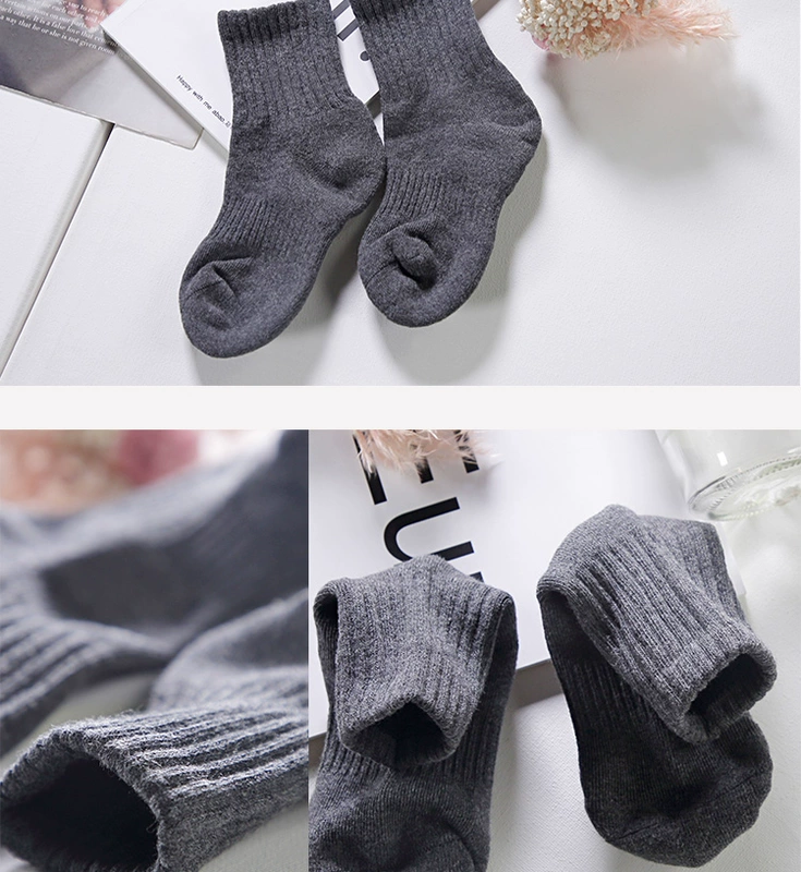 Vớ trẻ em cotton dày mùa đông trong tất lớn trẻ em vớ terry vớ thể thao màu trắng nam và nữ sinh viên vớ vớ ấm - Vớ