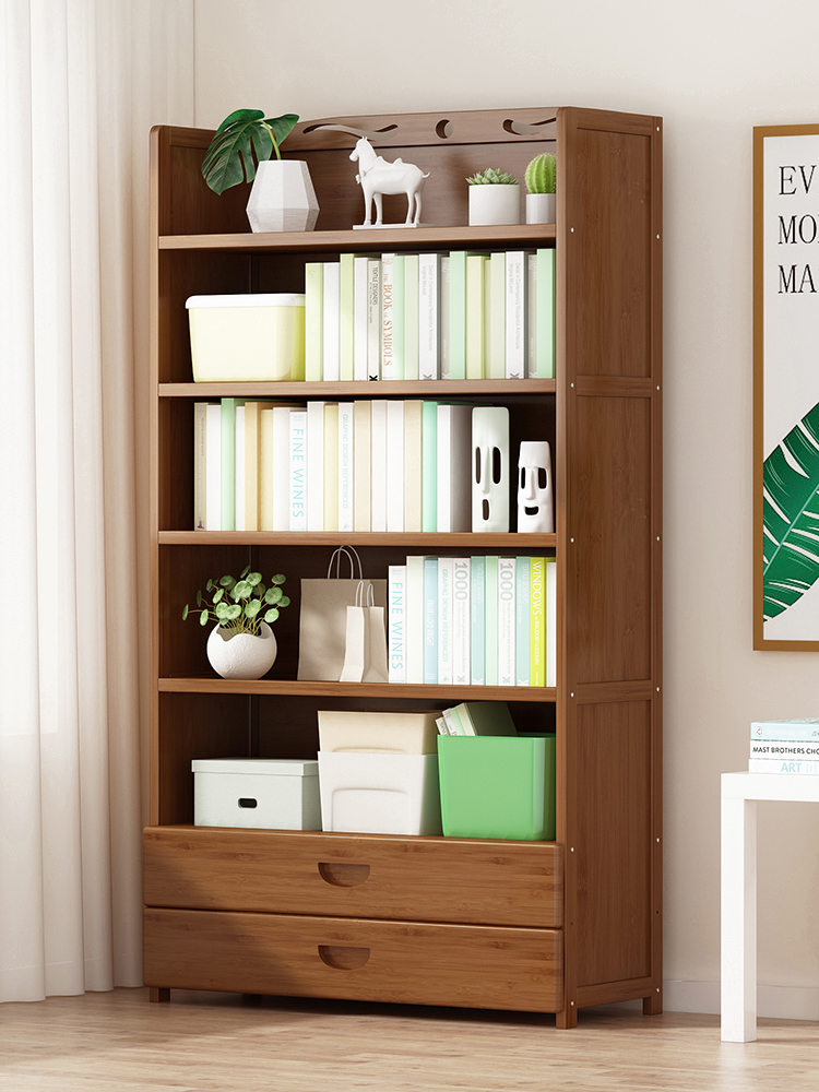 Bookshelf shelf Solid wood floor children's simple bookcase space-saving storage shelf Home student desk multi-layer