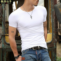 Pure white short sleeve T-shirt men half sleeve cotton solid color base shirt fitness slim body shirt tight clothes long sleeve t