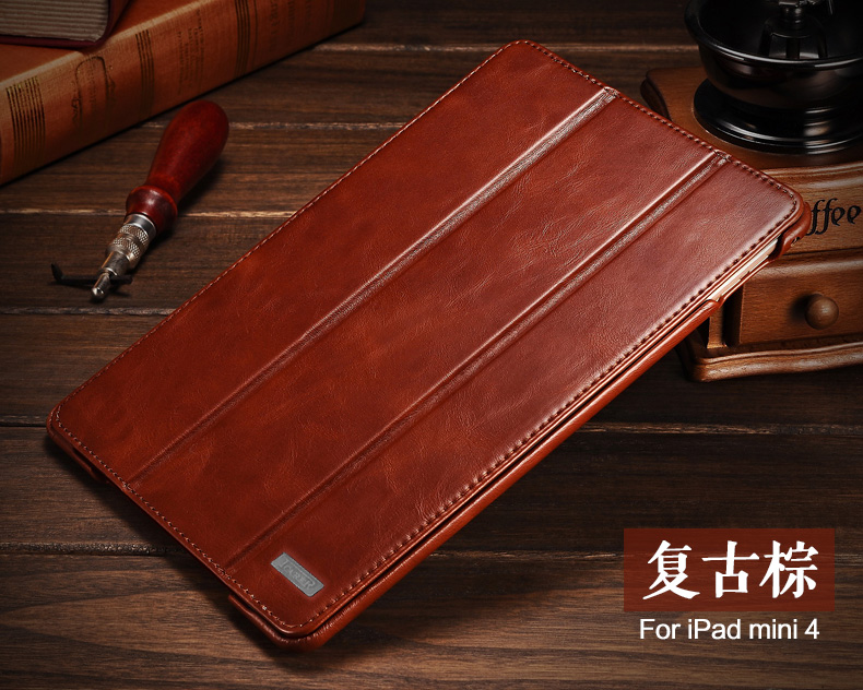 iCarer Vintage Series Smart Awakening Handmade Genuine Cowhide Leather Case Cover for Apple iPad mini 4
