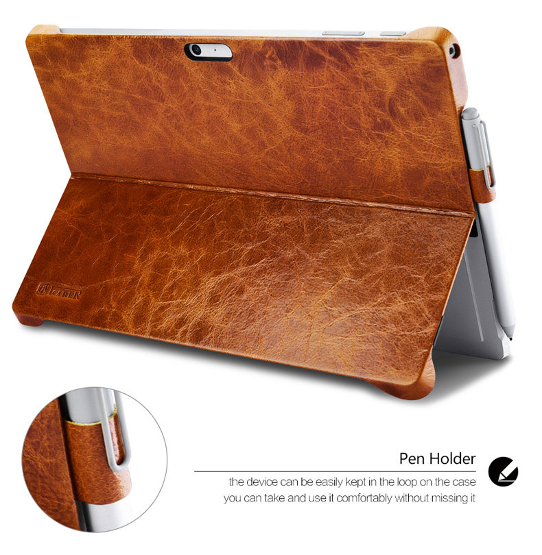 iCarer Oil Wax Vintage Series Handmade Genuine Cowhide Leather Case Cover for MicroSoft Surface Pro 4