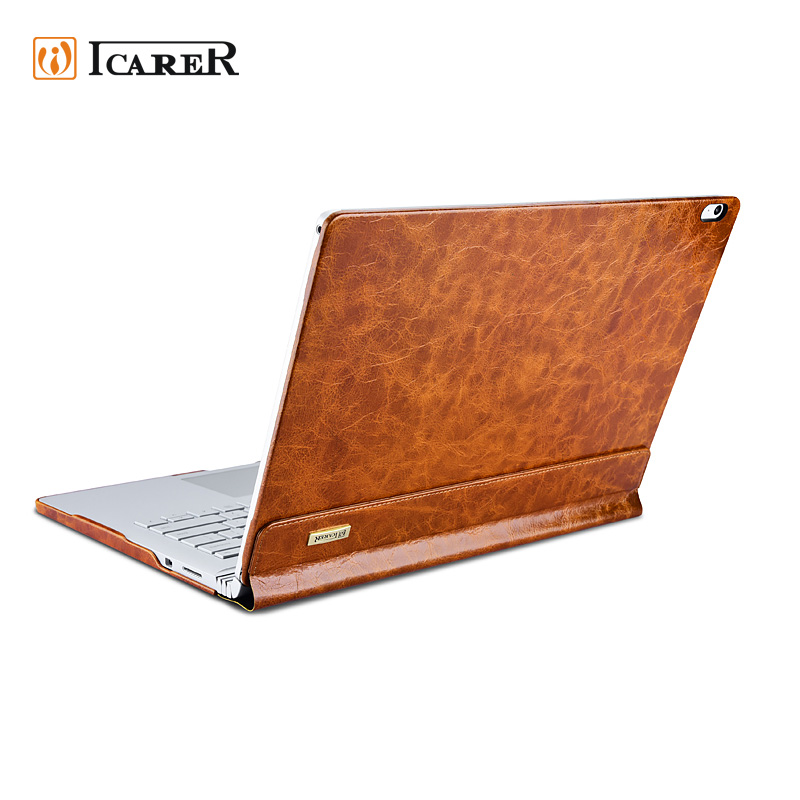 iCarer Oil Wax Vintage / Embossed Crocodile / Litchi Pattern Handmade Genuine Leather Detachable Flip Case for Surface Book