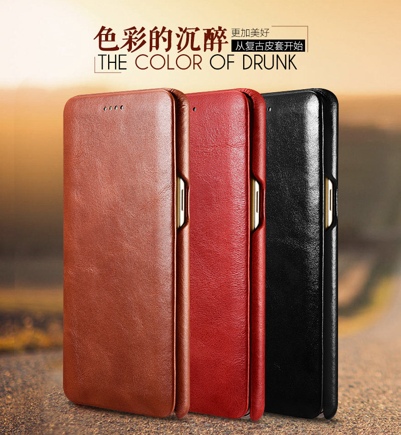 iCarer Curved Edge Vintage Series Side Open Handmade Genuine Cowhide Leather Case Cover for Samsung Galaxy Note 7