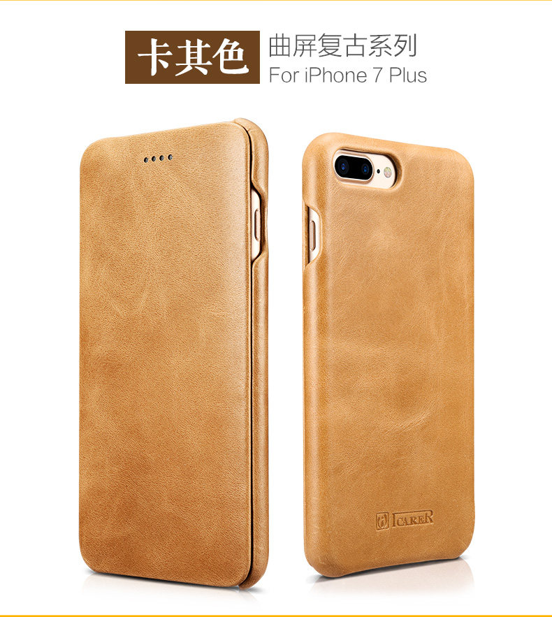 iCarer Curved Edge Vintage Series Side Open Handmade Genuine Cowhide Leather Case Cover for Apple iPhone 7 Plus & iPhone 7