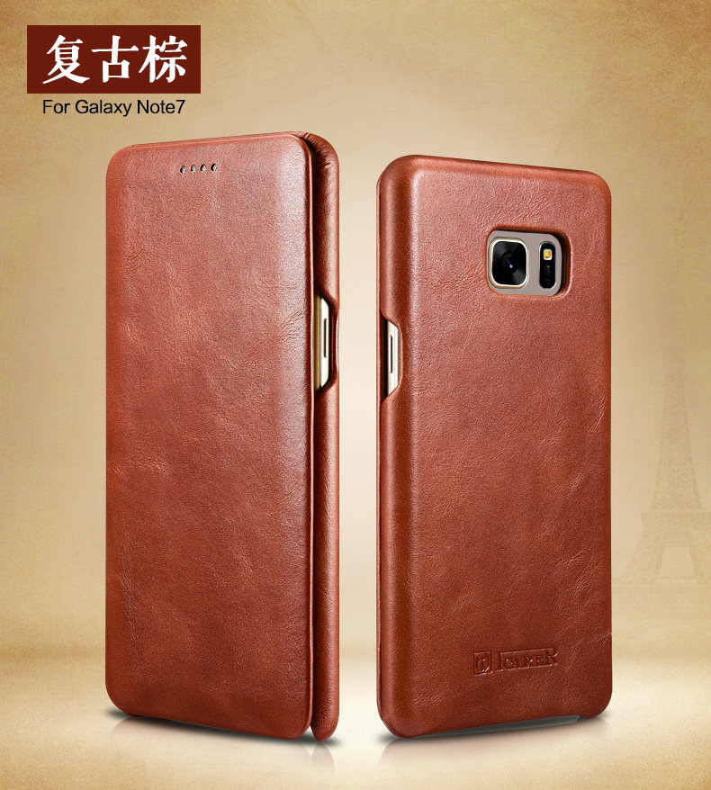 iCarer Curved Edge Vintage Series Side Open Handmade Genuine Cowhide Leather Case Cover for Samsung Galaxy Note 7