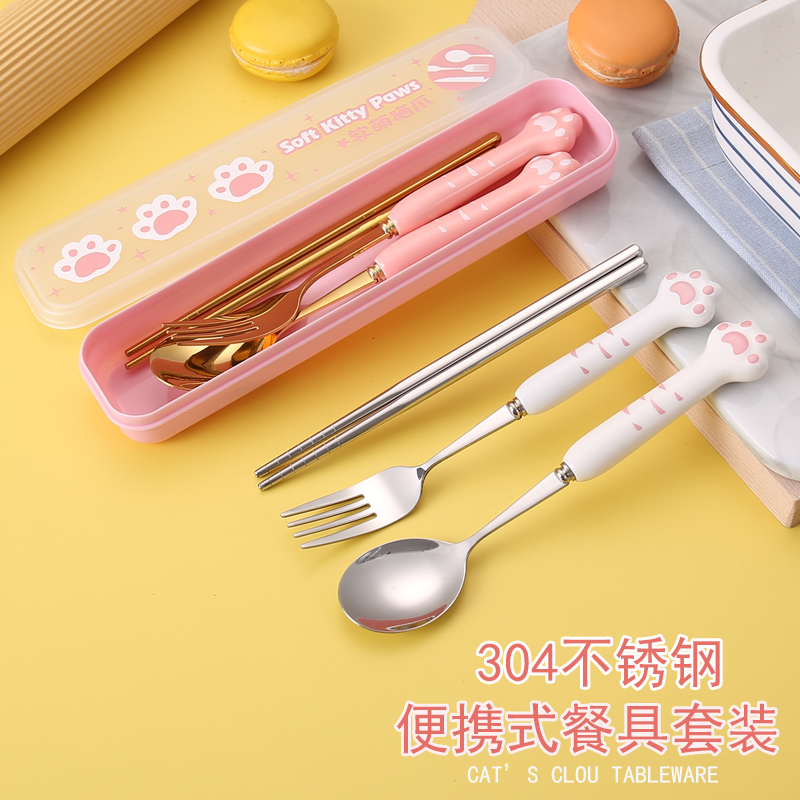 Student tableware special cute cartoon girl heart three piece set of elementary students convenient chopstick spoon suit