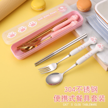 Student tableware for school special cute cartoon girl heart three-piece set pupils convenient chopsticks spoon set