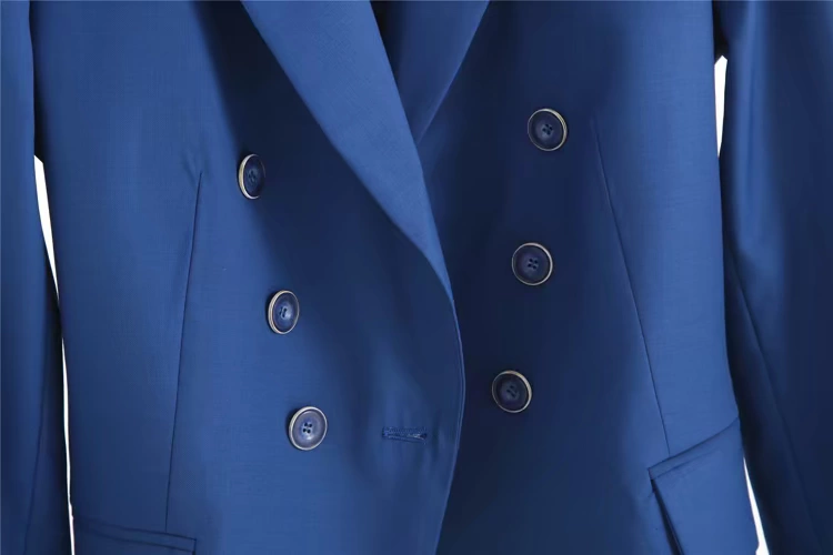 Worsted len chuyên nghiệp nhỏ phù hợp với mùa xuân và mùa thu phụ nữ sapphire màu xanh phù hợp với áo khoác eo giảm béo đi lại hoang dã - Business Suit
