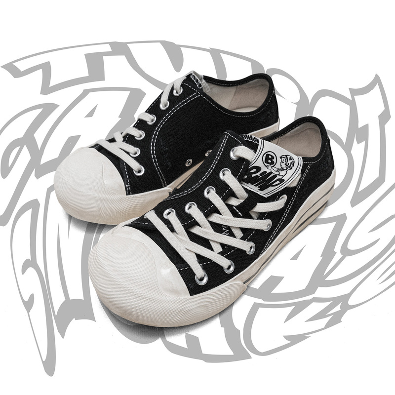 Bbimp Black Vulcanized Shoes with Slanted Upper, Thick-Soled Height-Increasing Canvas Shoes for Men, Low-Top Versatile Casual Shoes for Women 2026