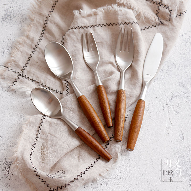 Nordic style -- log handle 304 wire drawing stainless steel knife fork spoon cutlery Western dining steak knife fork sweet spoons