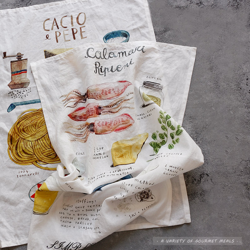 Food Napkins | Classic Pure Cotton English Printed Placemats, Restaurant Table Decoration Hanging Towels, Photography Background Cloth