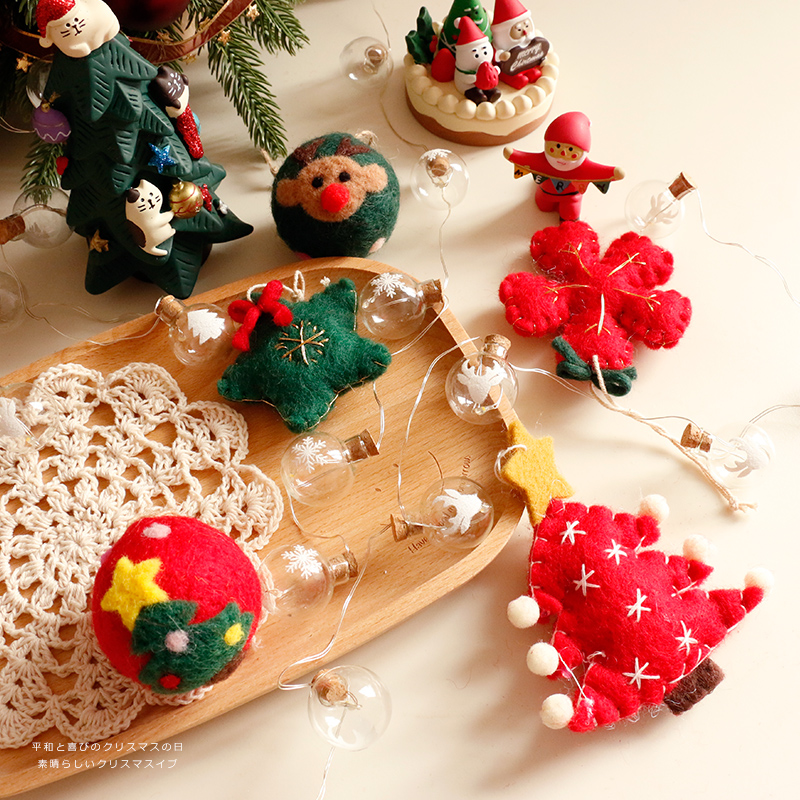 Merry -- Christmas flashing lights Sleet Snowman Elk Gingerbread Man Handmade Goat Felt Balls Festival Hanging decorations