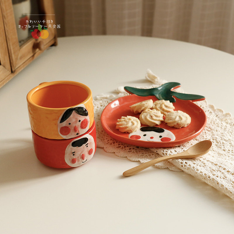 Fruit brother's cute hand-painted domestic creative underglaze ceramic cup and saucer coffee cup breakfast plate set gift