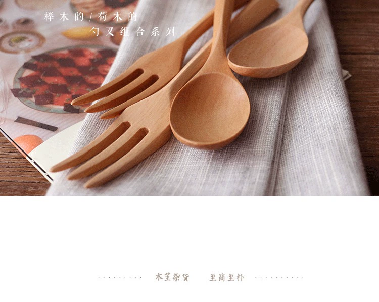 {木 苼} Nĩa gỗ khuynh diệp góc cạnh kiểu Nhật Bản / nĩa lớn bằng gỗ màu xanh lá cây Bộ đồ ăn bằng gỗ / muỗng gỗ