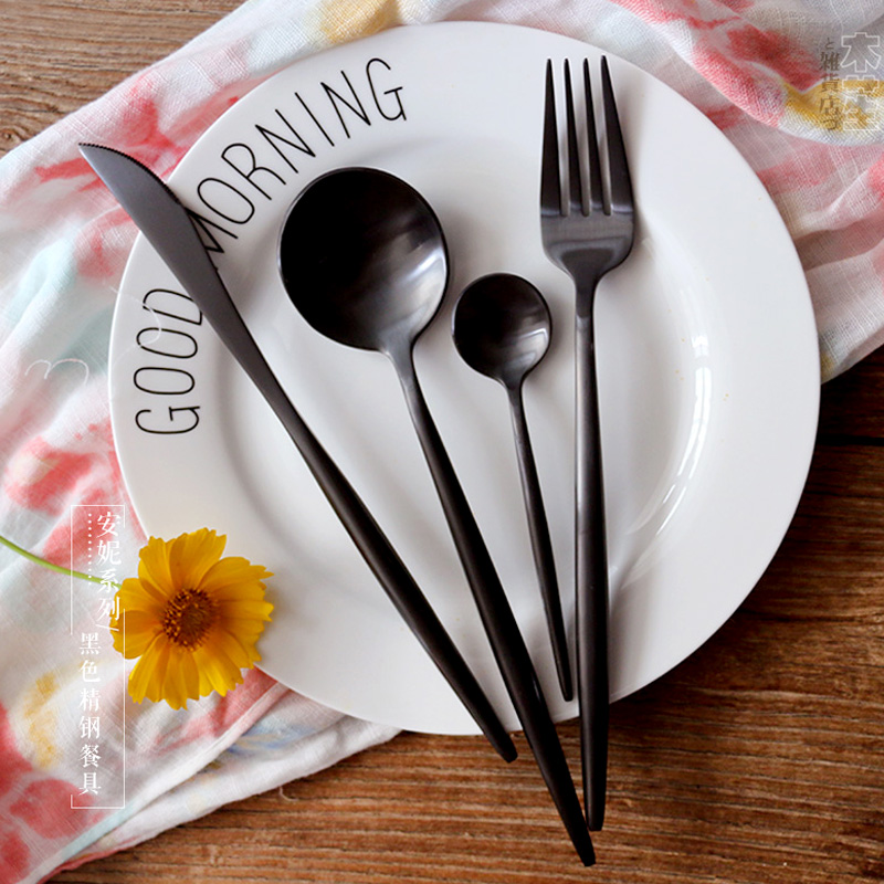 Out Clear Pick Up Missing ¥ Annie Series Black Wire Drawing Sublight Stainless Steel Steak Knife Fork Knife Fork Spoon Western Dining Cutlery
