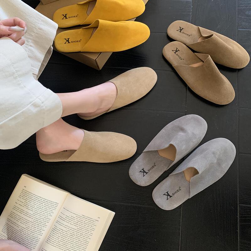 Baotou Half-Slippers for Women, Autumn and Winter Outerwear, 2025 New Style, Simple Thick-Soled Lazy Mule Women's Shoes for Going Out