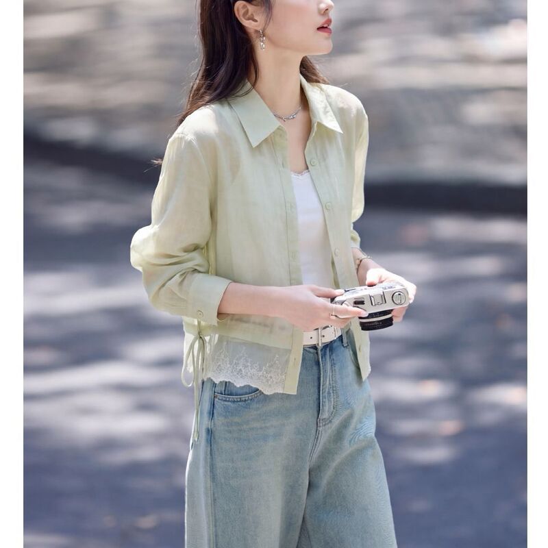 Lightweight Lace-Up Shirt Women's Jacket Summer New Style Spliced Lace Hem Elegant Casual Sun Protection Clothing for Women to Wear Outside Lightweight Lace-Up Shirt Women's Jacket Summer New Style Spliced Lace Hem Elegant Casual Sun Protection Clothing for Women to Wear Outside