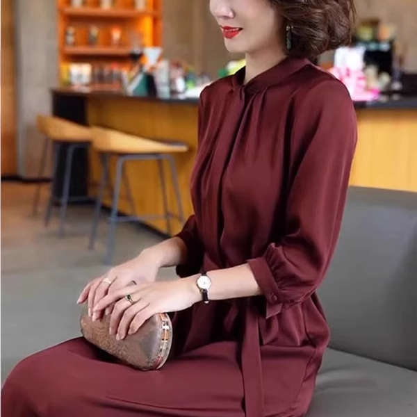 High-End Red Acetate Satin Dress for Women, 2025 Autumn New Style, Super Pretty, Unique and Slimming Dress