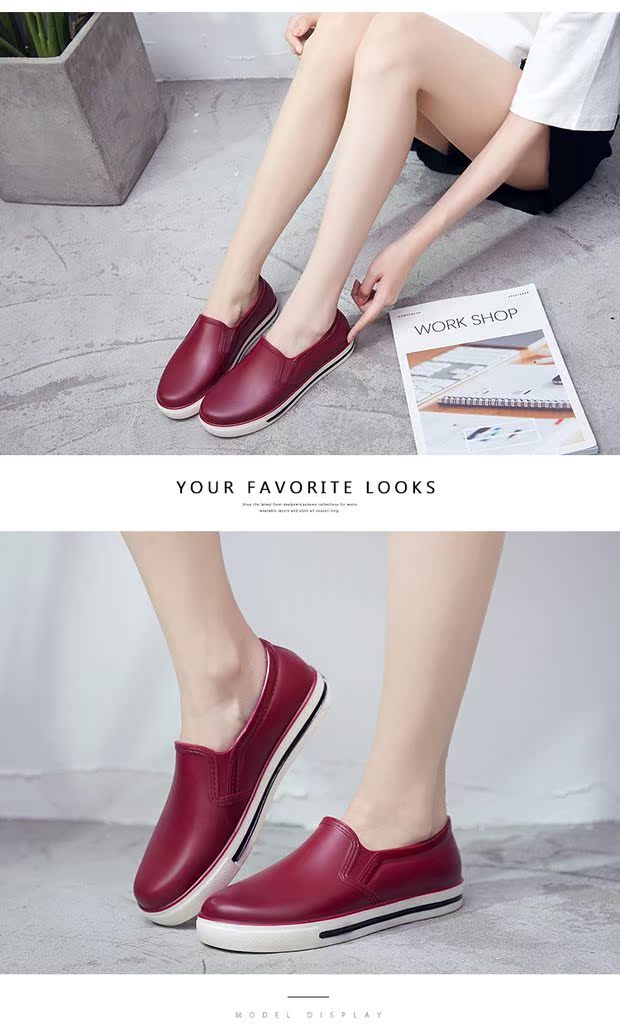 Thời trang nữ 2018 thấp giúp giày đi mưa nhà bếp ống ngắn không thấm nước giày đậu nông miệng giày thoải mái chống trượt giày tây chống nước