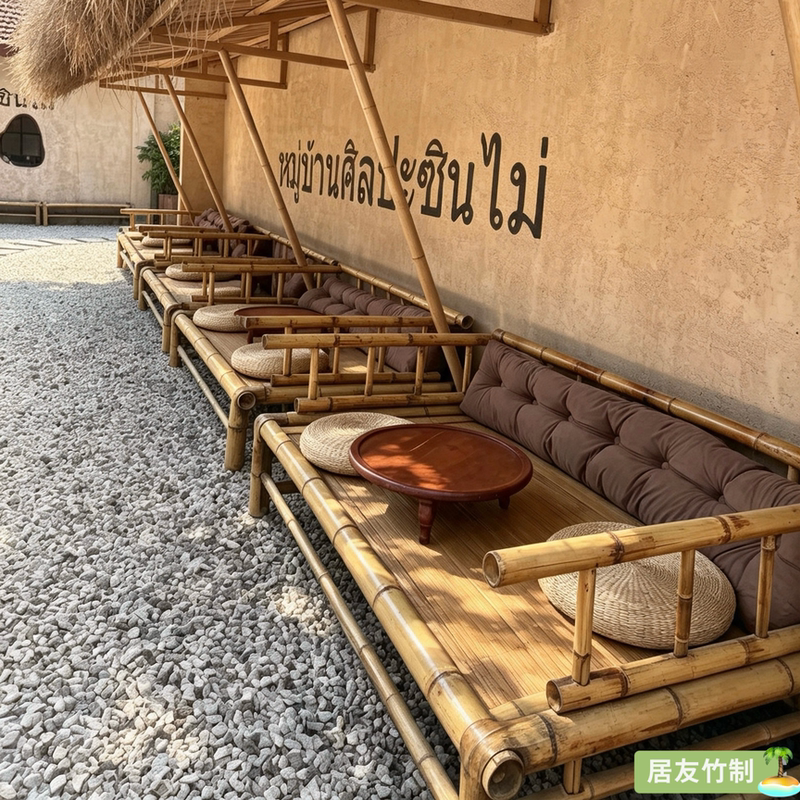 B&B Courtyard Handmade Bamboo Fence Bed Outdoor Courtyard Bamboo Luohan Bed Double Bamboo Sofa Tatami Furniture
