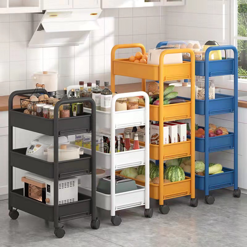 Kitchen shelf floor-to-ceiling multi-layer movable household trolley vegetable basket storage shelf