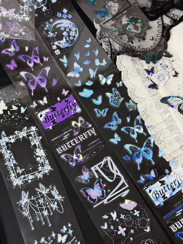 "One Cup, Three Points of Sugar" Butterfly Firefly Pet Shell Glossy Tape Original Journal Tape Sticker Roll Material
