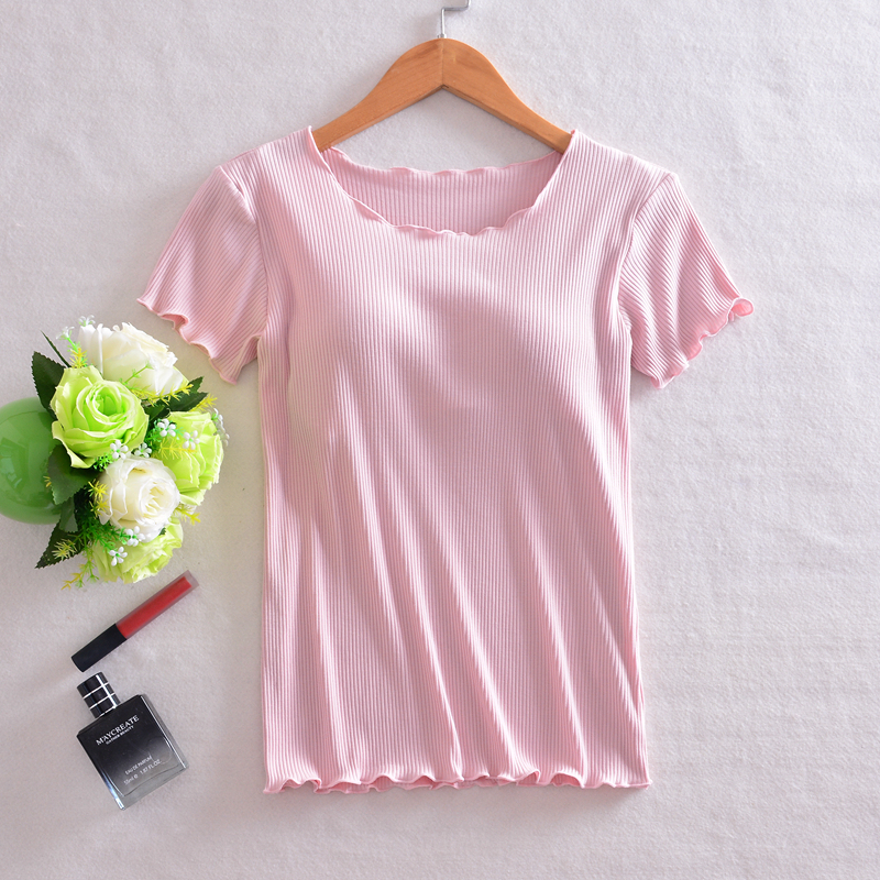 Tops with Breast Pads, Women's T-Shirts, Pajamas, Bra-Free, One-Piece Yoga Sports Modal Cotton Short-Sleeved Home Clothes