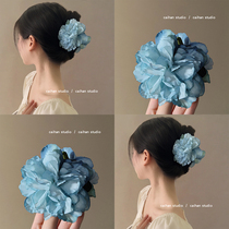 Sunny Blue~Blue Peony Flower Clip for Women 2024 New Style Shark Clip for Back of Head Hair Clip Super Fairy Atmosphere Hair Clip