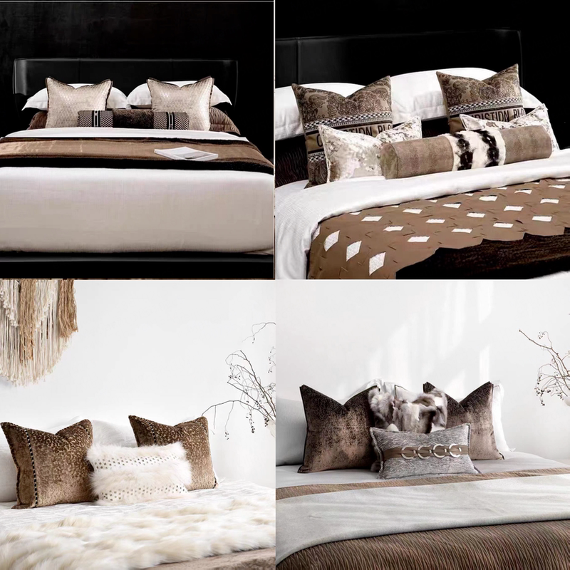 High-End Modern Model Room Bedding Set in Coffee Color, Multi-Piece Home Decor for Exhibition Halls and Showrooms, Soft Furnishings and Bedding Arrangements High-End Modern Model Room Bedding Set in Coffee Color, Multi-Piece Home Decor for Exhibition Halls and Showrooms, Soft Furnishings and Bedding Arrangements