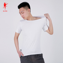  Red dance shoes Short-sleeved mens modal top round neck half-sleeved dance suit Dance suit practice clothing