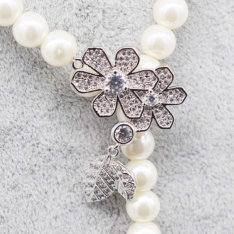 925 Silver Button Accessories Pearl Necklace Clip Double Layer Necklace Button Fixed Interlayer Leaf Flower Button