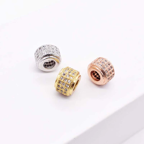 Медные аксессуары, бусины, DIY, 24 карат, микроинкрустация, инкрустировано бриллиантами, со сквозным отверстием