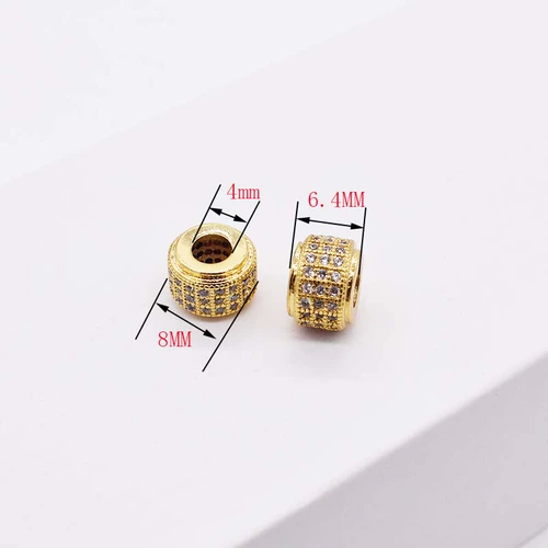 Медные аксессуары, бусины, DIY, 24 карат, микроинкрустация, инкрустировано бриллиантами, со сквозным отверстием