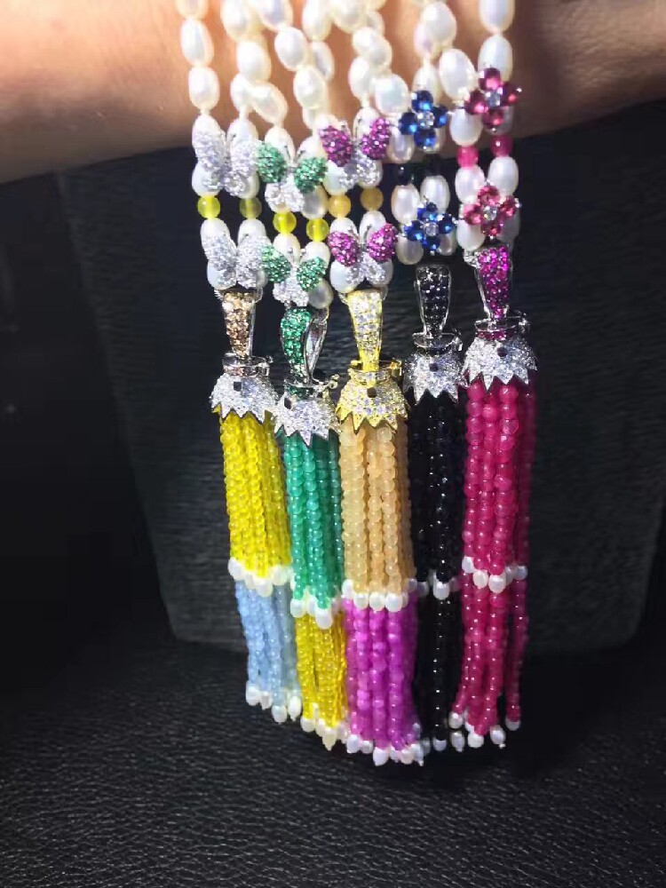 925 Silver Rod Zirconium Pearl Necklace Lucium Su - ray High - end pendant button