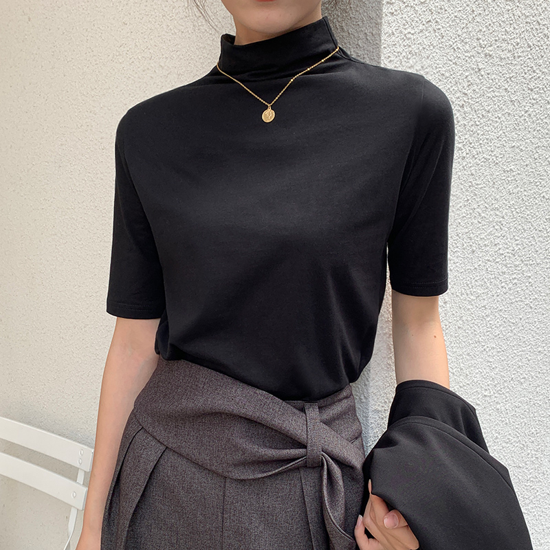 Half-Turtleneck Base Shirt for Women, Short-Sleeve T-Shirt, Mid-Sleeve T-Shirt, 2025 Spring and Autumn New Style, Five-Quarter Sleeve, Mid-Neck Top Half-Turtleneck Base Shirt for Women, Short-Sleeve T-Shirt, Mid-Sleeve T-Shirt, 2025 Spring and Autumn New Style, Five-Quarter Sleeve, Mid-Neck Top