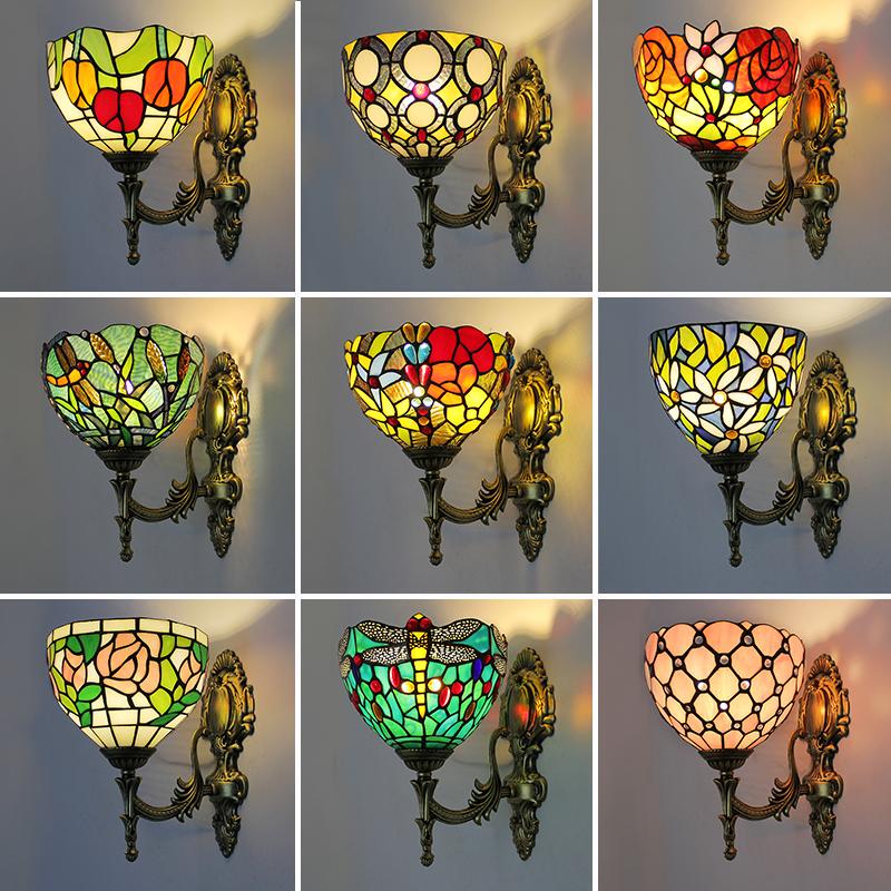American-Style Bedside Bedroom Nordic Retro Tiffany Stained Glass Wall Lamp Bathroom Computer Room Staircase Corridor Light