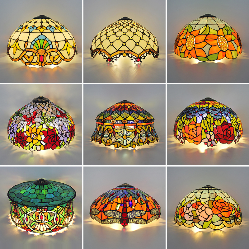 American Retro Tiffany Stained Glass Lampshade Suitable for Table Lamps, Chandeliers, Pendant Lights, Living Room, Dining Room, Study Lampshade