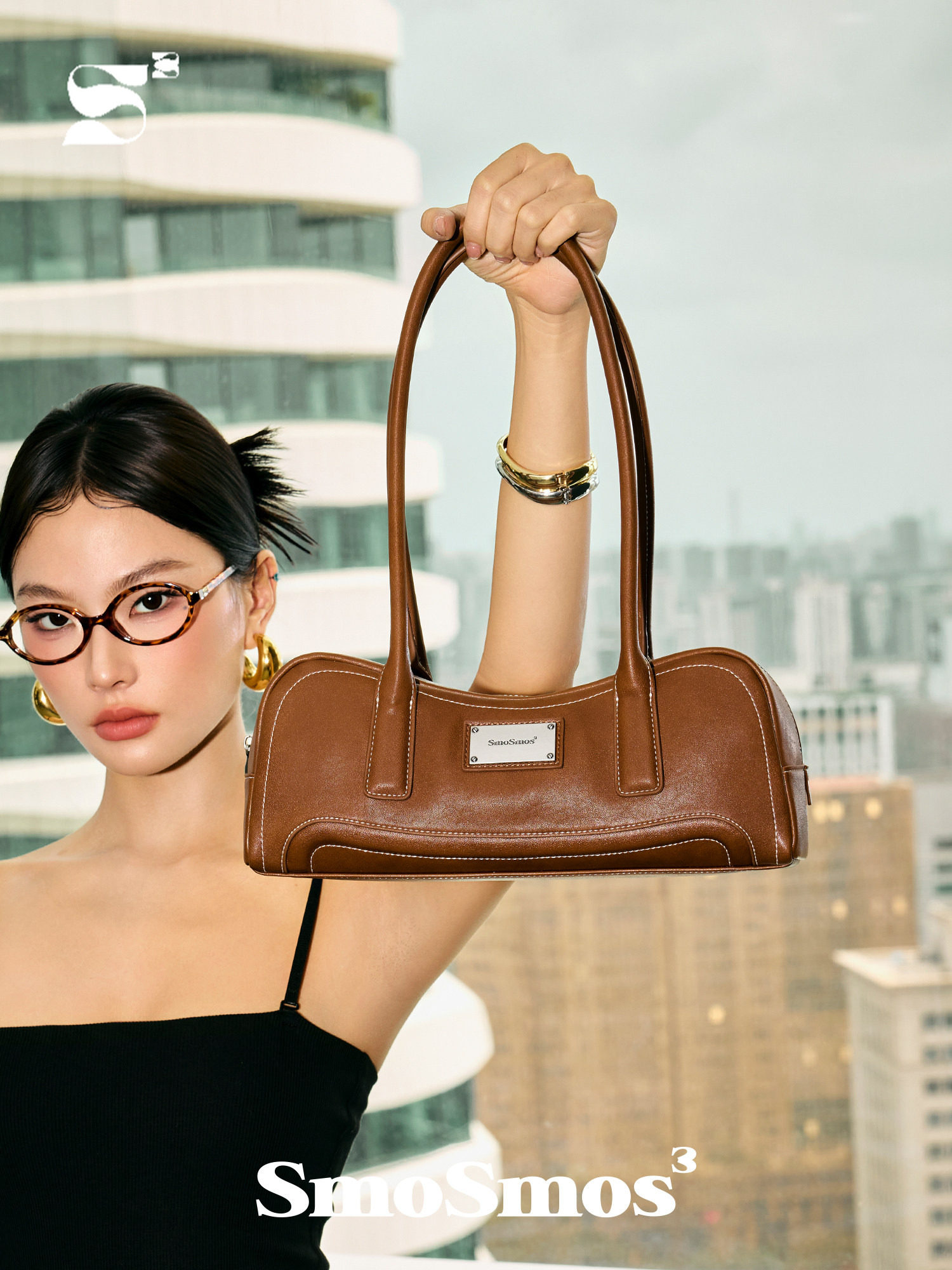 Smosmos【Boxing Bag 2.0】Hot Dog Bag Original Cowhide Brown Underarm Women's Niche Baguette Shoulder Bag