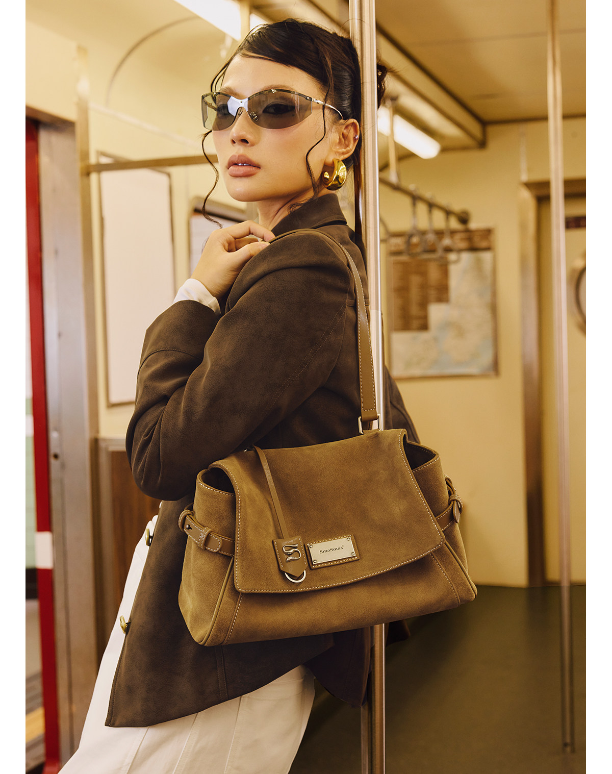 SmoSmos Mocha Suede Flap-Top Shoulder Bag