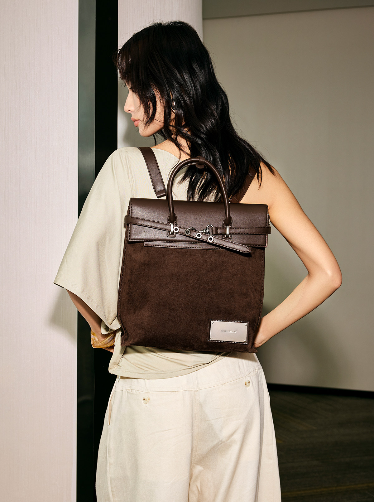 SmoSmos Suede Leather Flap-Top Backpack