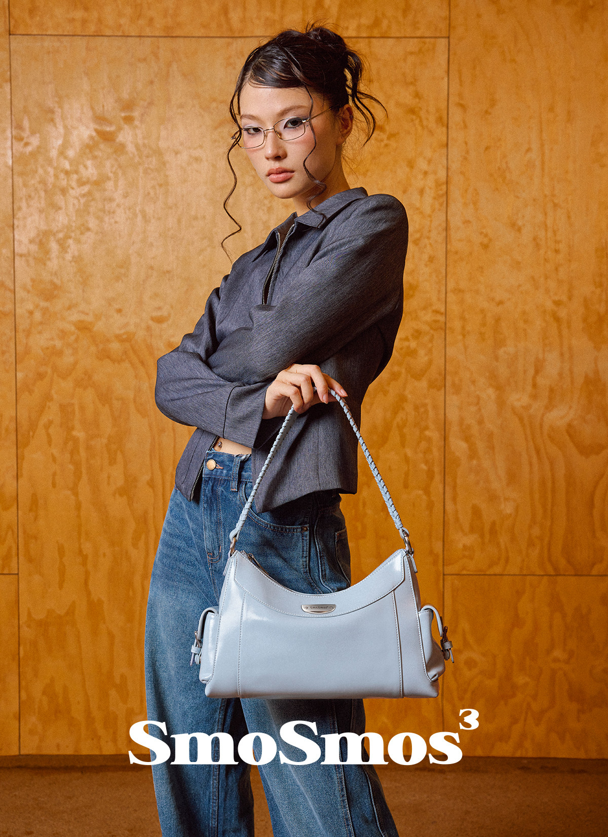 SmoSmos Cool Blue Woven Leather Hobo Underarm Bag
