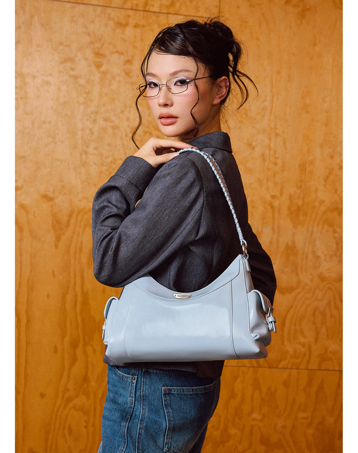 SmoSmos Cool Blue Woven Leather Hobo Underarm Bag