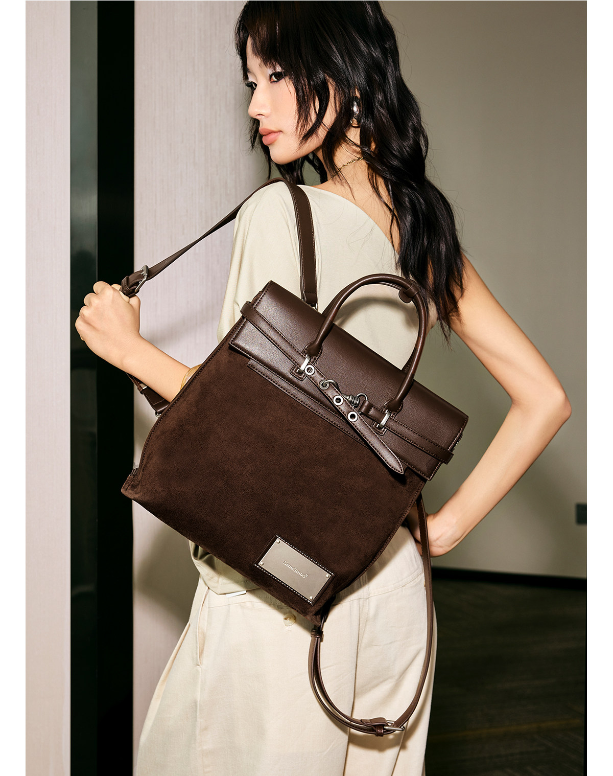 SmoSmos Suede Leather Flap-Top Backpack