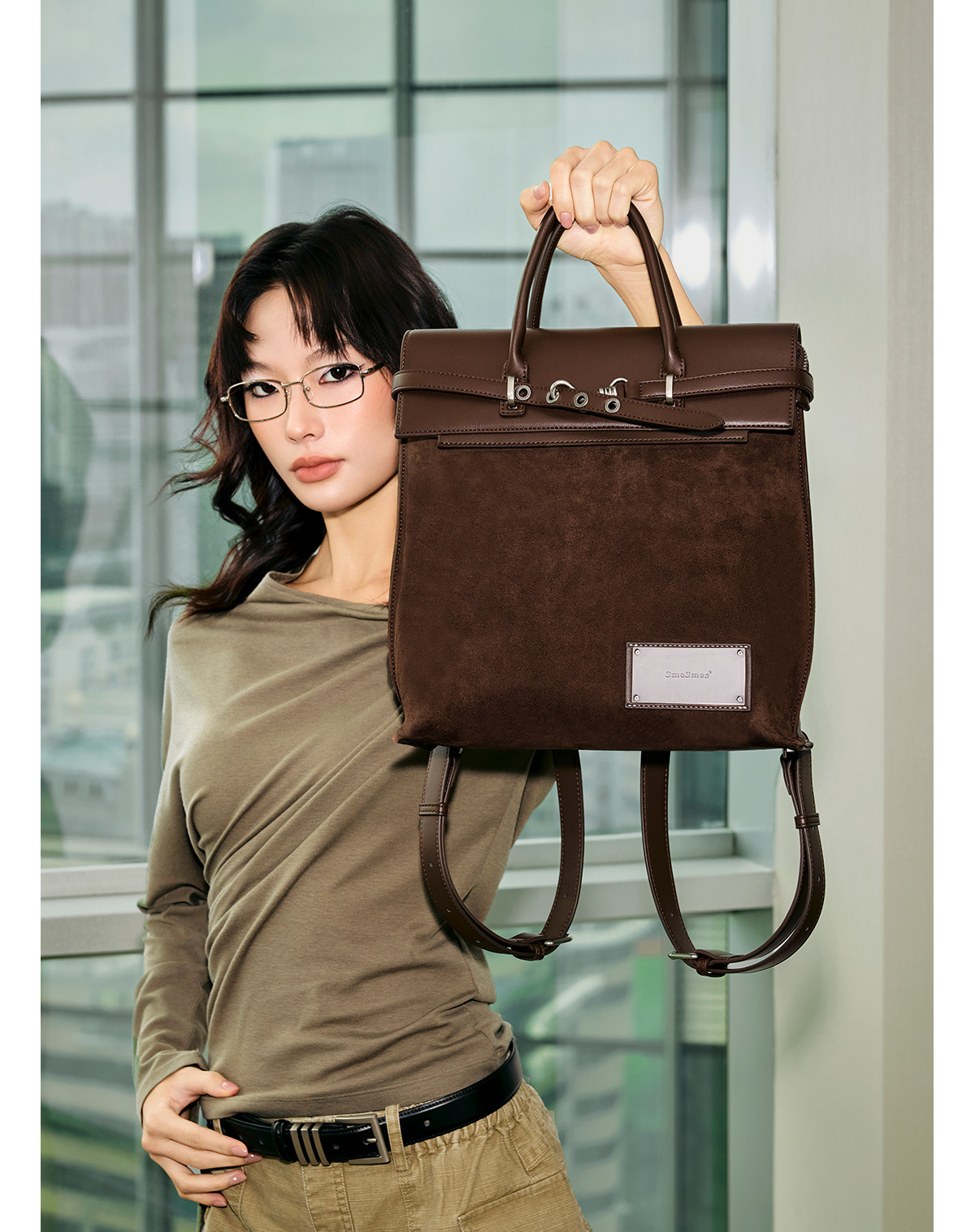 SmoSmos Suede Leather Flap-Top Backpack