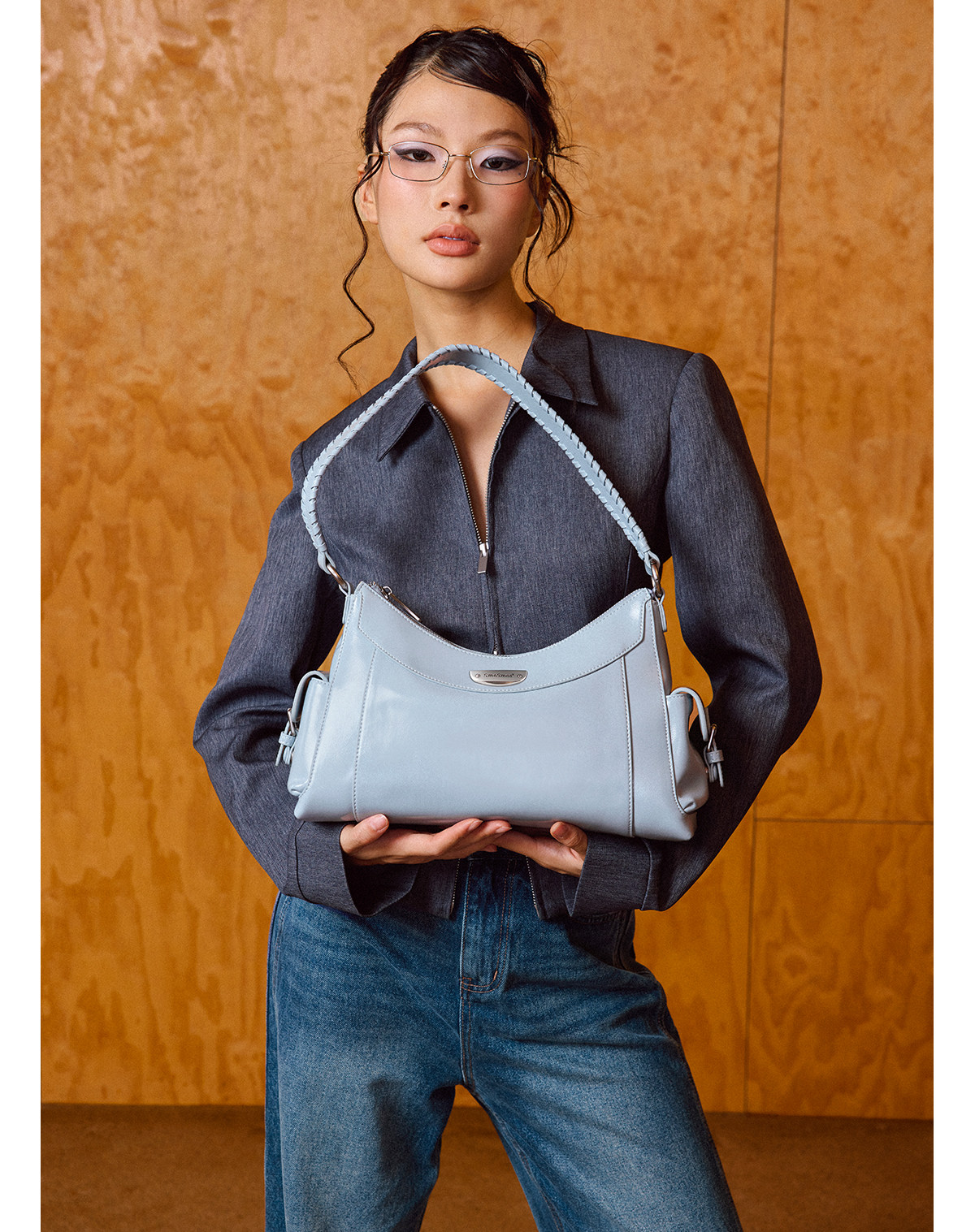 SmoSmos Cool Blue Woven Leather Hobo Underarm Bag