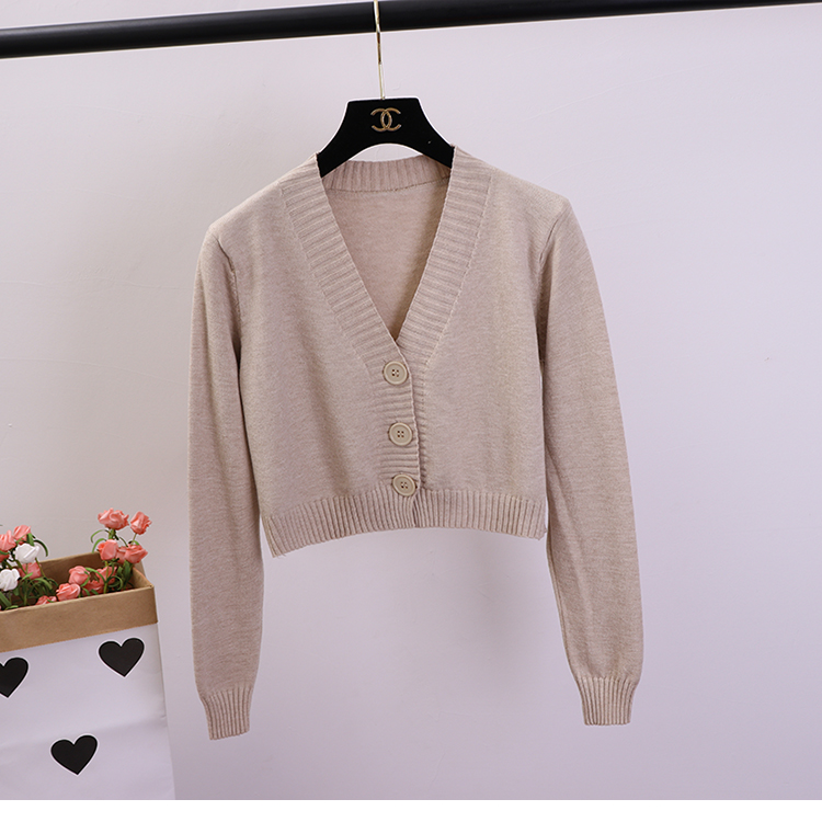 Mùa thu đông mới áo khoác cardigan cổ chữ V mới đơn nữ 2018 phiên bản hàn quốc của áo len mỏng ngắn hoang dã áo len nữ cổ cao