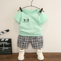 Children Summer Short Sleeve Suit Boy Han Version Pure Cotton Plaid Shorts Two Sets Kid Summer Clothes Ocean Gas Tide